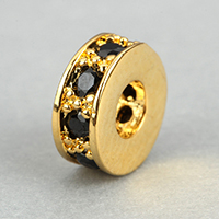 Perles zircon Micro Pave cubes, laiton, rondelle, Plaqué d'or, pavé de micro zircon Environ 3mm, Vendu par PC