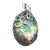 Brass Shell Pendants, with White Shell & Abalone Shell, Flat Oval, platinum color plated, natural Approx 