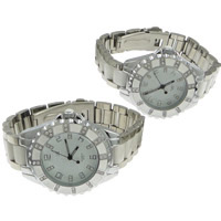 Couple Watch Bracelets, Zinc Alloy, with Porcelain & Glass, platinum color plated, for couple & with rhinestone cadmium free, 30mm, 38mm, 14-18mm Approx 9 Inch, Approx 9.1 Inch 