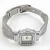 Fashion Watch Bracelet, Zinc Alloy, with Glass, Square, platinum color plated, with rhinestone .5 Inch 