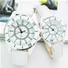 Paar Uhrenarmbänder, Zinklegierung, mit PU Leder & Glas, Platinfarbe platiniert, für paar, weiß, 30-38mm, 13-17mm, Länge:ca. 8 ZollInch, ca. 9 ZollInch, verkauft von Paar