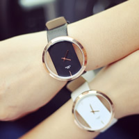 Unisex Wrist Watch, Zinc Alloy, with PU Leather, Chinese movement, platinum color plated, adjustable 41mm, 9mm Approx 8.7 Inch 