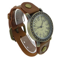 Мужская наручные часы, цинковый сплав, с Шнур из натуральной кожи & Стеклянный, Другое покрытие, 28mm, 20mm, длина:Приблизительно 9.2 дюймовый, продается PC