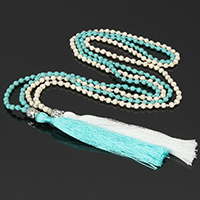 Natural Turquoise Sweater Necklace, with Nylon Cord & Zinc Alloy, Tassel 105mm 4mm Approx 30 Inch 