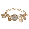 Fashion Watch Bracelet, Zinc Alloy, with Glass, gold color plated, with number pattern & with letter pattern & with rhinestone, 26mm, 10-17mm .5 Inch 