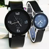 Couple Watch Bracelets, Zinc Alloy, with PU Leather & Glass, platinum color plated, for couple, black, 25mm, 40mm, 12-20mm Approx 8.4 Inch, Approx 9.2 Inch 