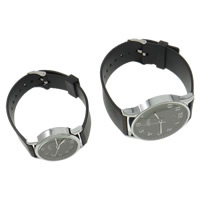 Bracelets de montre pour couple, alliage de zinc, avec cuir PU & verre, Placage de couleur platine, pour le couple, noire, 25mm, 38mm, 12-18mm Environ 8.2 pouce, Environ 9 pouce, Vendu par paire