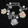 Fashion Watch Bracelet, Zinc Alloy, with Polymer Clay & Glass & Plastic Pearl & Iron, with 1.5Inch extender chain, platinum color plated, with flower pattern, white, 8-16mm 22mm Approx 6.1 Inch 