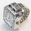 Watch Finger Ring, Zinc Alloy, with Glass, Rectangle, platinum color plated, with rhinestone US Ring 