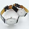 Bracelets de montre pour couple, alliage de zinc, avec cuir PU & verre, Placage de couleur platine, imperméable & pour le couple, noire  .5 pouce, 7.5 pouce, Vendu par paire