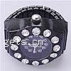 Fingerring Uhr, Zinklegierung, mit Glas, flache Runde, Spritzlackierung, mit Strass, schwarz, 26x20mm, Größe:8, verkauft von PC