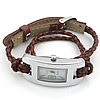 Wrap Watch, Zinc Alloy, with PU Leather & Glass, platinum color plated, braided bracelet & , brown Approx 14 Inch 