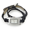 Reloj Wrap, aleación de zinc, con Cuero de PU & Vidrio, chapado en color de platina, pulsera trenzada & 2-sarta, Negro, 41x19mm, longitud:aproximado 14 Inch, Vendido por UD