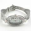 Mode Montre-bracelet, alliage de zinc, avec verre, ovale plat, Placage de couleur platine, avec strass pouce, Vendu par PC