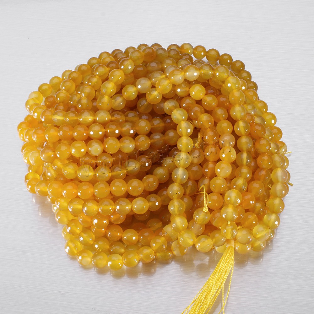 Natural Yellow Agate Beads, Round, Customized & more sizes for choice & faceted, Hole:Approx 1-1.5mm, Length:Approx 15 Inch, Sold By Strand
