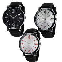 Unisex Wrist Watch, Zinc Alloy, with Glass & Silicone, Chinese movement, plumbum black color plated, adjustable Approx 10.4 Inch 