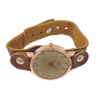 Fashion Watch Bracelet, Zinc Alloy, with Cowhide & Glass, plated, coffee color Approx 8 Inch 