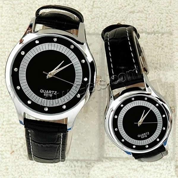 Couple Watch Bracelets, Zinc Alloy, with PU Leather & Glass, platinum color plated, japanese movement & different styles for choice, more colors for choice, 24mm, Sold By PC