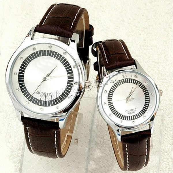 Bracelets de montre pour couple, alliage de zinc, avec cuir PU & verre, Placage de couleur platine, mouvement japonais & styles différents pour le choix, plus de couleurs à choisir, 24mm, Vendu par PC