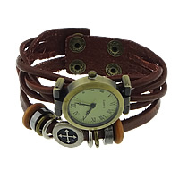 Wrap Watch, Zinc Alloy, with Cowhide & Non Magnetic Hematite & Glass & Wood, plated, for woman & enamel &    Approx 8 Inch 