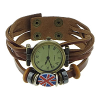 Wrap Watch, Zinc Alloy, with Cowhide & Non Magnetic Hematite & Glass & Wood, stoving varnish, for woman &    Approx 8 Inch 