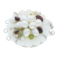 Shell Box Clasp, White Shell, with Freshwater Pearl & Crystal & Iron, Flower, platinum color plated, natural & Approx 2mm 