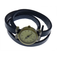 Wrap Uhr, Zinklegierung, mit Kuhhaut & Glas, plattiert, für Frau & 3-Strang, 26x26mm, 9mm, Länge:ca. 23 ZollInch, verkauft von Strang