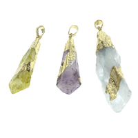 Natural Quartz Pendants, with iron bail, Nuggets, gold color plated - Approx 