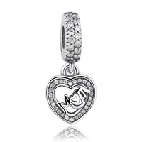 Thailand Sterling Silver European Pendant, Heart, word mom, Mother Day Jewelry & micro pave cubic zirconia & without troll Approx 5mm 