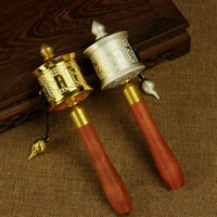Zinklegierung Hand Held Gebetsmühle, mit Holz, plattiert, buddhistischer Schmuck & om mani padme hum & Emaille, keine, 50x200mm, verkauft von PC
