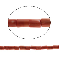 Natürliche Korallen Perlen, Zylinder, rot, 10x14mm-12x17mm, Bohrung:ca. 1mm, Länge:ca. 17.5 ZollInch, ca. 28PCs/Strang, verkauft von Strang