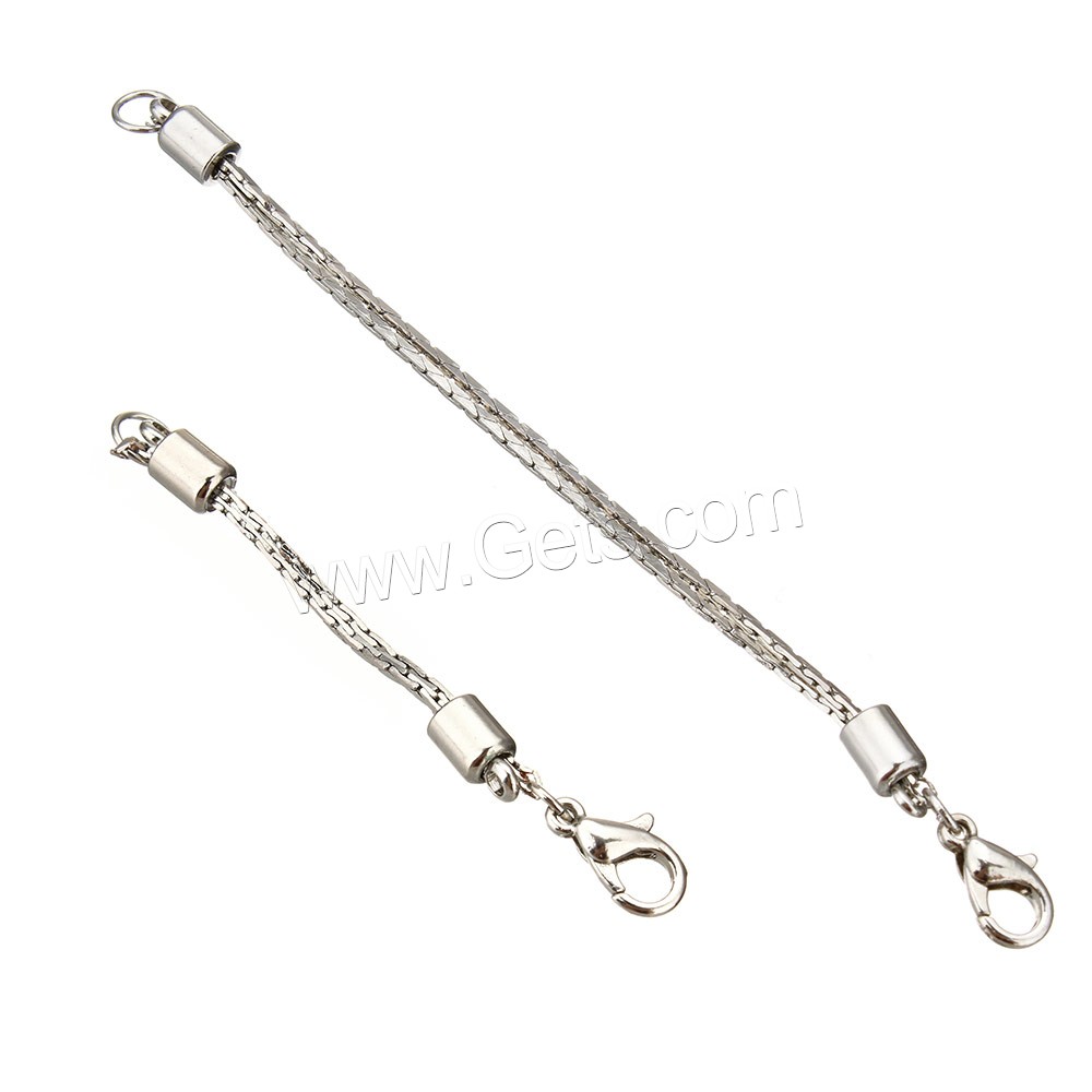 Brass Extender Chain, platinum color plated, with lobster clasp & different size for choice, Hole:Approx 3.5mm, 1.5mm, Sold By Strand