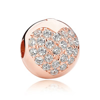 Sterling Silver European Clip, 925 Sterling Silver, Round, real rose gold plated, micro pave cubic zirconia Approx 5mm 
