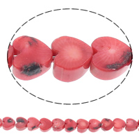 Natürliche Korallen Perlen, Herz, rot, 12x12x6mm, Bohrung:ca. 1mm, Länge:ca. 15 ZollInch, ca. 38PCs/Strang, verkauft von Strang