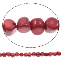 Natürliche Korallen Perlen, rot, 8x9mm-8x12mm, Bohrung:ca. 1mm, Länge:ca. 15.5 ZollInch, ca. 48PCs/Strang, verkauft von Strang