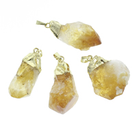 Citrine Pendant, with iron bail, Nuggets, gold color plated, November Birthstone & natural - Approx 