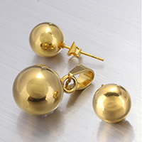 Fashion Stainless Steel Jewelry Sets, pendant & earring, Round, gold color plated 9mm Approx 