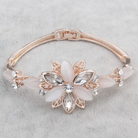 Zinc Alloy Crystal Bracelets, with Cats Eye & Crystal, Flower, rose gold color plated, faceted & with rhinestone, lead & cadmium free Approx 7 Inch 