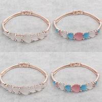 Cats Eye Bracelets, Zinc Alloy, with Cats Eye, rose gold color plated, with rhinestone lead & cadmium free Approx 7 Inch 