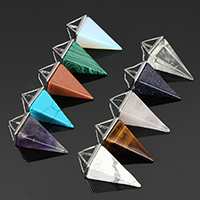 Gemstone Pendantifs en laiton, pierre gemme, avec laiton, pendule, Placage de couleur platine, naturel & différents matériaux pour le choix Environ Vendu par PC