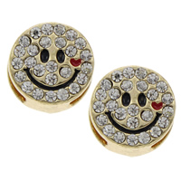 Zinc Alloy Slide Charm, Smiling Face, gold color plated, enamel & with rhinestone, lead & cadmium free Approx 