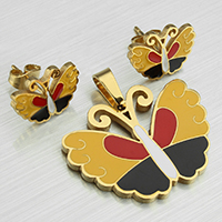 Enamel Stainless Steel Jewelry Sets, pendant & earring, Butterfly, gold color plated  Approx 