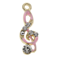 Musical Instrument Shaped Zinc Alloy Pendants, Music Note, gold color plated, enamel & with rhinestone, pink, lead & cadmium free Approx 1.5mm 