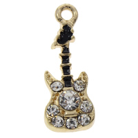 Musical Instrument Shaped Zinc Alloy Pendants, Guitar, gold color plated, enamel & with rhinestone, lead & cadmium free Approx 1.5mm 