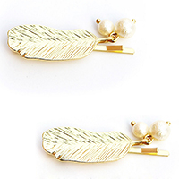 Hair Slide, Zinc Alloy, with Glass Pearl, Feather, gold color plated 