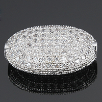 Zircon pavent laiton European Perle, ovale plat, Plaqué de platine, pavé de micro zircon Environ 1mm, Vendu par PC