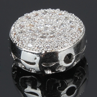 Cubic Zirconia Micro Pave Brass European Bead, Flat Round, platinum plated, micro pave cubic zirconia & hollow Approx 1mm 