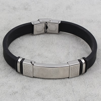 Bracelet en acier inoxydable Silicone, avec silicone, noire Environ 7.5 pouce, Vendu par brin