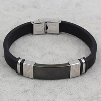 Bracelet en acier inoxydable Silicone, avec silicone, Placage, deux tons, noire Environ 7.5 pouce, Vendu par brin