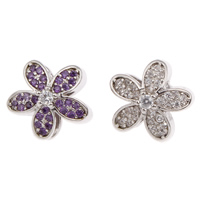Cubic Zirconia Micro Pave Brass European Bead, Flower, platinum color plated, micro pave cubic zirconia & without troll Approx 4mm 